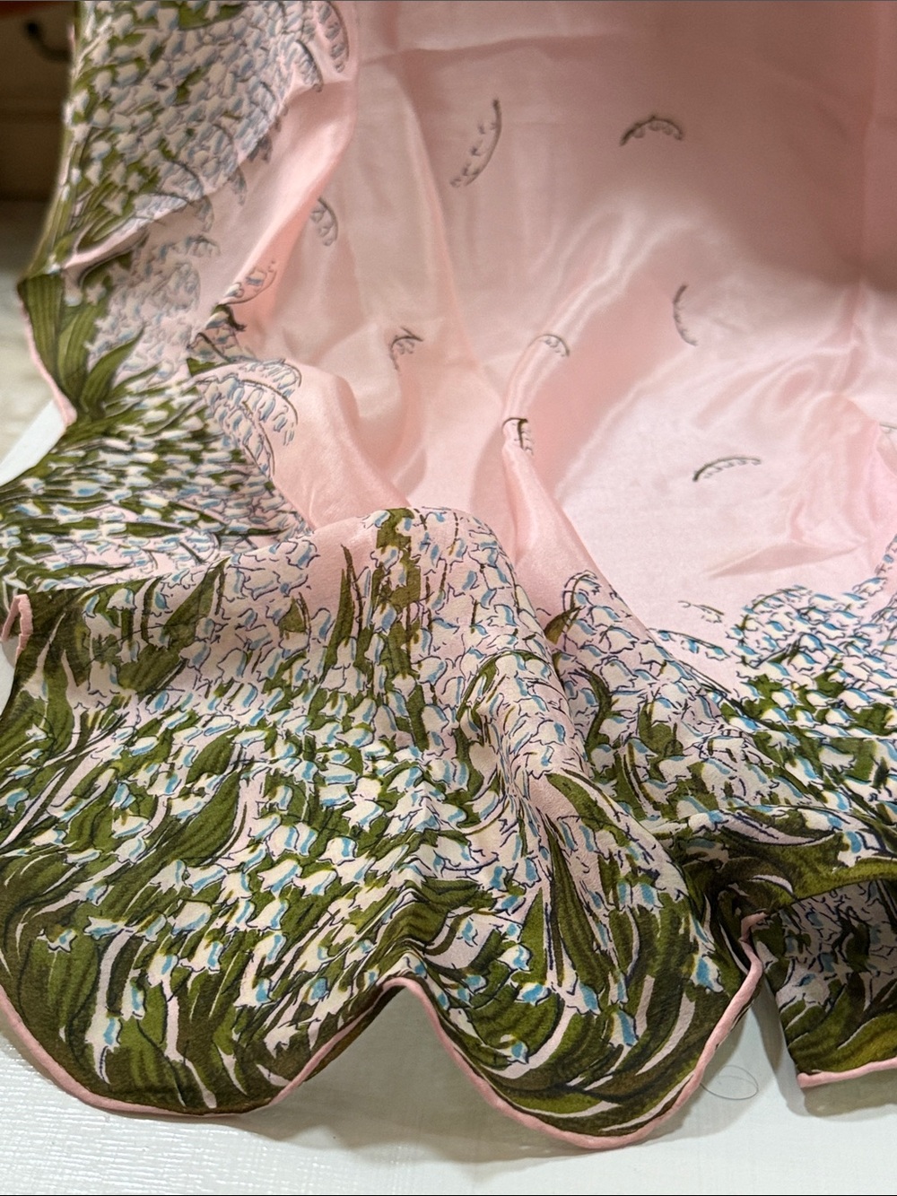 Carol Stanley Pink Botanical Print Silk Scarf made in Japan VINTAGE - Picture 8 of 16